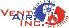 The logo of Vent Air, Inc. features blue and red arrows with symbols of snowflakes and flames, representing cooling and heating, along with the text "Cooling" and "Heating.